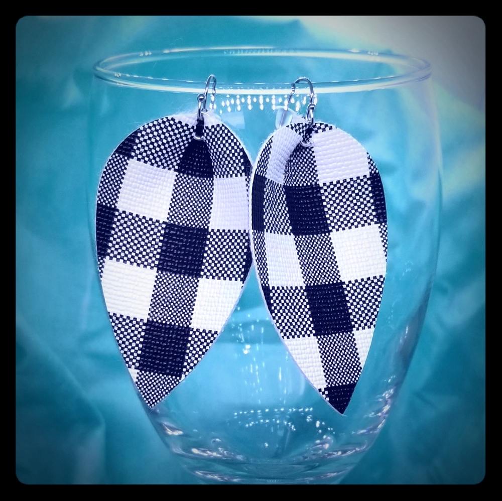 White & Black plaid earrings